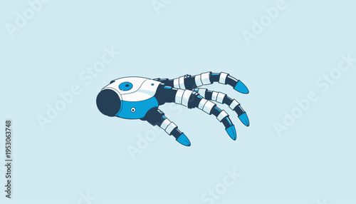 Futuristic Robotic Hand with Multiple Joints and Blue Accents Showcasing Advanced Technology in Artificial Intelligence and Modern Engineering Design