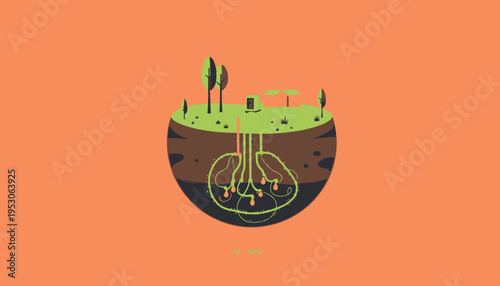 Illustration of a Sustainable Groundwater System Demonstrating Eco-Friendly Home Water Management and Aquifer Connections
