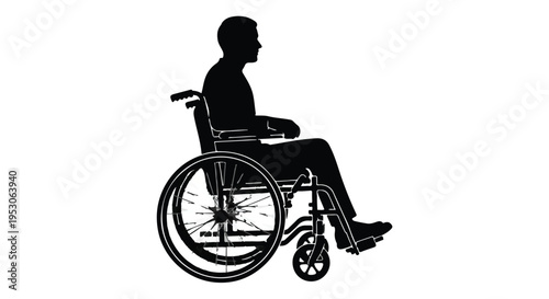 Disabled man in wheelchair silhouette profile view isolated on white background accessibility symbol