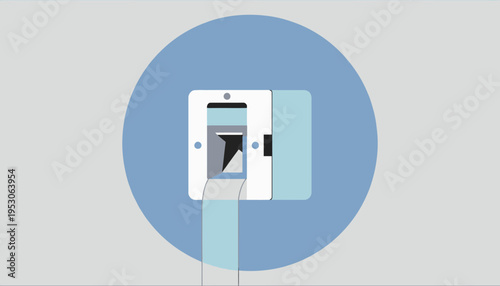 Illustrated Depiction of a Modern Light Switch with Geometric Design on Blue Background
