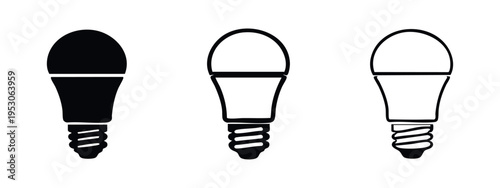 LED Light Bulb Icon Set - Energy Efficient Lamp Symbol with Screw Base