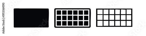 Grid Pattern or Empty Shelf Icon Set in Solid, Outline, and Hand-Drawn Styles Vector Illustration