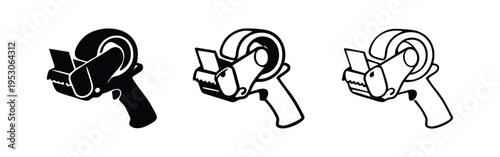 Packing Tape Dispenser Icon Set in Solid, Outline, and Hand-Drawn Styles Vector Illustration