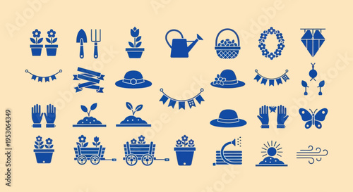 Gardening Icons Collection: Spring Icons, Flowers, Tools, and Accessories