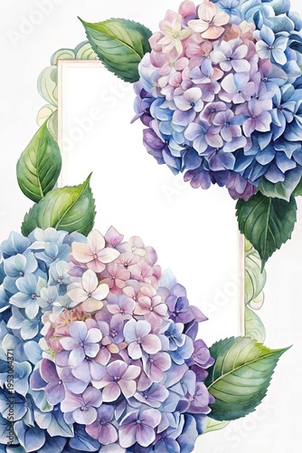 Wallpaper Mural Watercolor Hydrangea Floral Frame with Soft Blue and Purple Pastel Colors Torontodigital.ca