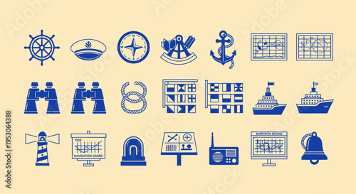 Nautical Icons and Symbols Collection: Marine Navigation and Maritime Theme