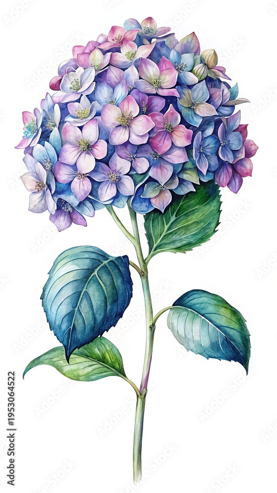 custom made wallpaper toronto digitalWatercolor Painting of a Hydrangea Flower with Beautiful Blue, Pink, and Purple Tones