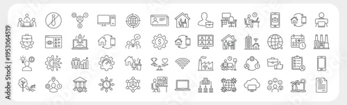 Remote Working Icon Set Featuring Work from Home, Freelance, Online Productivity and Telework Concepts. Editable Outline Vector Illustration.
