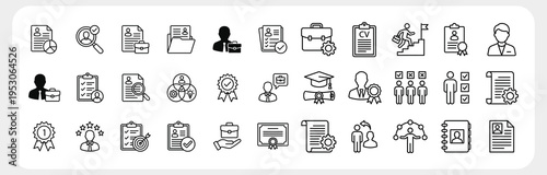 Curriculum Vitae Icon Set Featuring Resume, Profile, Experience, Education, Skills and Contact Elements. Editable Stroke Vector Illustration.