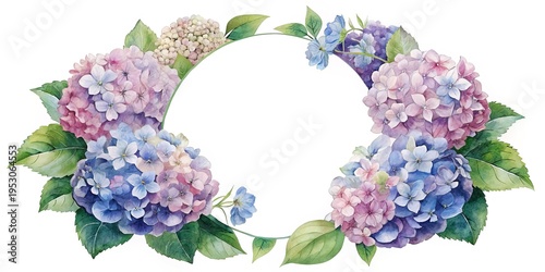 Wallpaper Mural Beautiful watercolor hydrangea flower wreath with a delicate circular frame design Torontodigital.ca