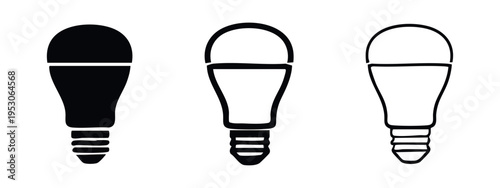 Modern LED light bulb icon collection. Electric lamp symbol in various styles.