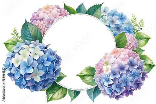Wallpaper Mural Watercolor Hydrangea Floral Frame Invitation Card with Blue and Pink Accents Torontodigital.ca