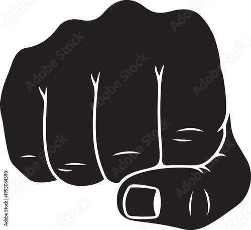 Minimal Front Facing Fist Silhouette, Tight Grip Hand Symbol, Smooth Black Vector Shape on White Background