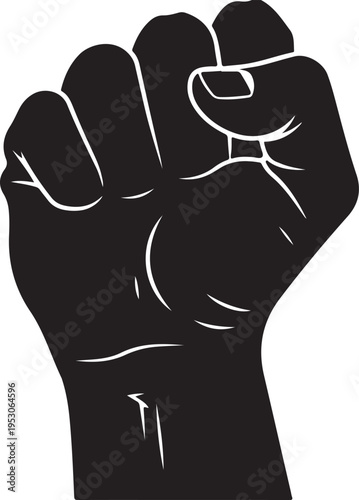 Minimal Black Fist Silhouette, Strong Hand Gesture Symbol, Clean Vector Illustration with Sharp Edges