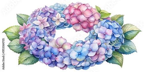 Wallpaper Mural Watercolor Wreath of Hydrangeas in Various Shades of Purple, Pink, and Blue Torontodigital.ca