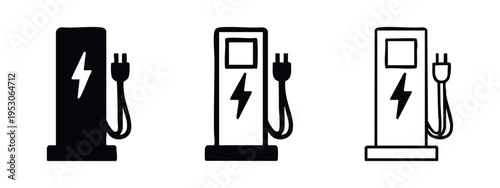 Electric Car Charging Station Icon Set - EV Charger Symbol Collection