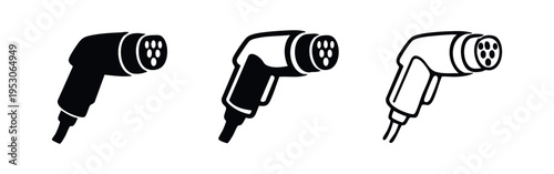 Electric Vehicle Charging Plug Icon Set, EV Connector Socket Symbol, Car Charger Input Vector