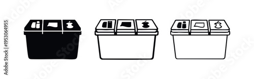 Recycling Bin Icon Set - Waste Segregation Container Symbols