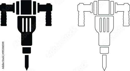 Electric rotary hammer drill icons in black and white