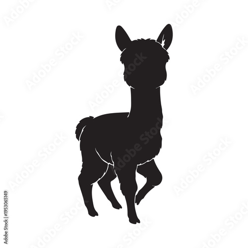 Cute alpaca baby silhouette vector illustration design on white background.
