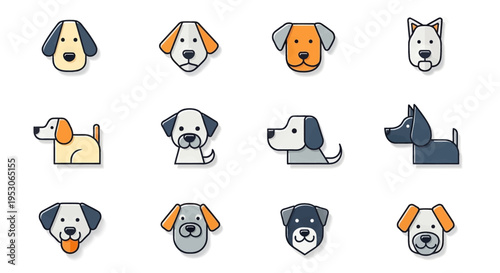 Dog icons pet portraits and animal illustrations for veterinary care adoption awareness and cute companions with adorable puppies playfully interacting in a park setting Graphics symbols and logos