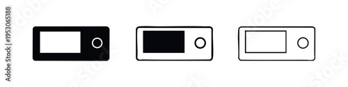 Portable Music Player Icon Set. Handheld Digital Device with Screen and Button Symbols.