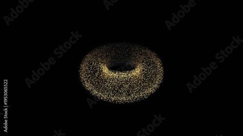 Gently Shifting Abstract Gold Torus on Black Background