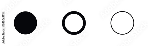 Radio button and bullet point icon set for user interface and selection, featuring solid, thick outline, and thin outline circles.