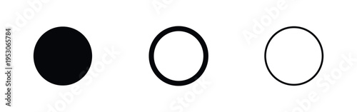 Radio button and bullet point icon set for user interface and selection, featuring solid, thick outline, and thin outline circles.