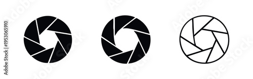 Camera Aperture Icon Set. Photographic Lens Shutter Symbols in Flat and Line Art Vector.