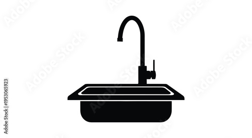 Silhouette of a modern kitchen sink with faucet silhouette