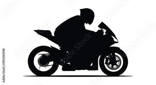 Motorcycle rider in motion silhouette against a white background
