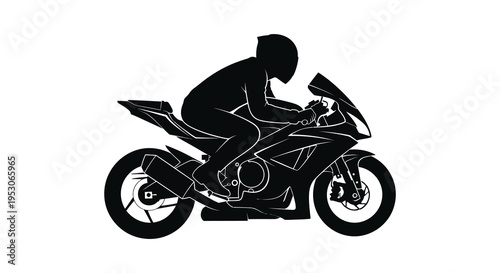 Silhouette of a motorcyclist riding a sports bike in a dynamic pose