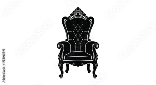 Silhouette of a tall ornate chair with a high back and armrests resembling a throne