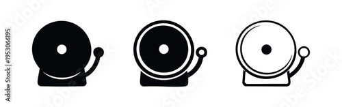 School Bell Icon Set. Alarm Bell Symbol in Solid, Outline, and Thin Outline Styles for Education and Notifications.