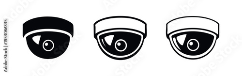 Bullet Security Camera Icon Set. Outdoor CCTV Surveillance Symbol in Solid, Outline, and Thin Outline Styles.