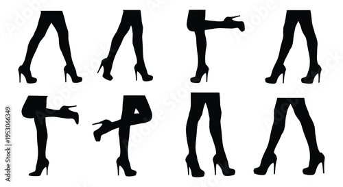 Silhouette of women's legs in various high heel poses fashion and beauty concept