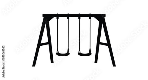 Silhouette of a classic wooden swing set with two swings