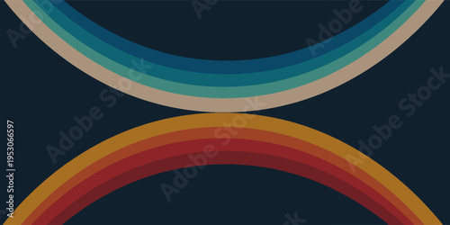 Abstract colorful 70s background vector. Vintage retro style wallpaper with lines, rainbow wavy stripes. 1970 color illustration design suitable for poster, banner, decorative, wall art.