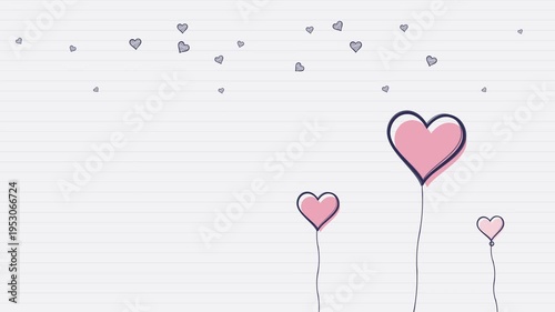 Hand Drawn Hearts Animation on Lined Paper Background