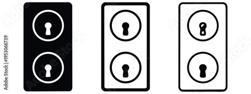 Keyhole security icon set. Two keyholes in a vertical rectangular frame representing access control.