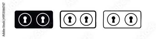 Keyhole security icon set. Two keyholes in a horizontal rectangular frame, privacy and access control.