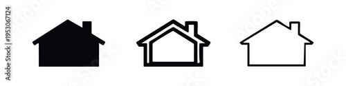 Simple Home House Icon Set in Solid, Outline, and Thin Line Styles