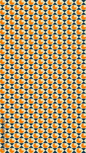 Retro Geometric Pattern With Orange Circles on Navy