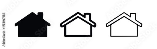 Basic House Home Icon Set in Solid, Outline, and Thin Line Styles
