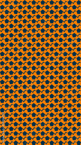 Geometric Pattern with Dark Blue Pentagons on Orange