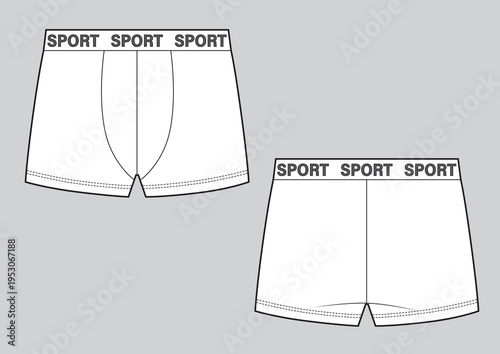 Men underpants with letters. Technical sketch