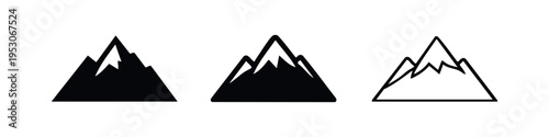 Minimalist Mountain Range with Snow Caps Vector Icons