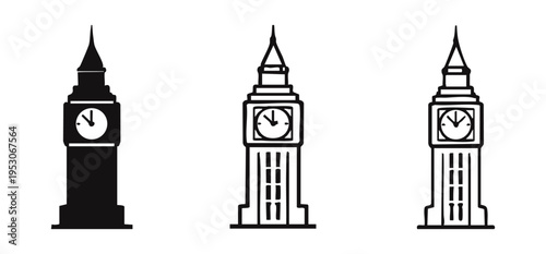 Big Ben Clock Tower London Landmark Icon Set