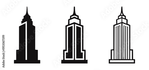 Empire State Building Skyscraper Icons Set. New York City Landmark Symbol.